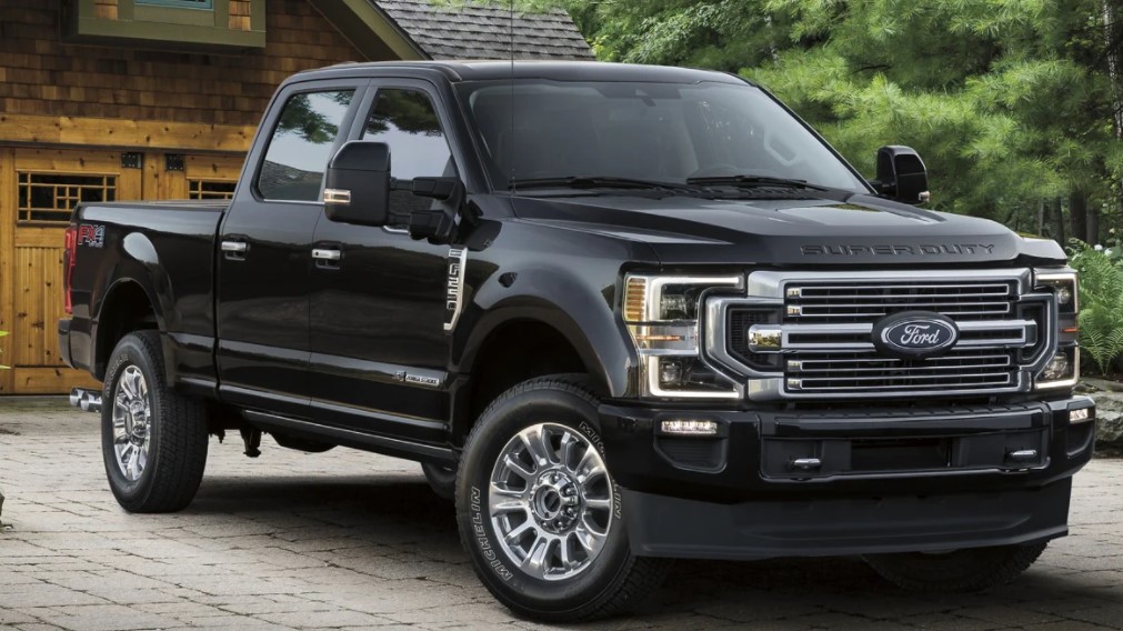 black 2022 ford f250 truck side view