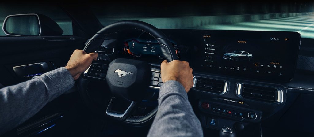 an entire view of the front dash of the 2024 Ford Mustang, showcasing its tech savvy features.